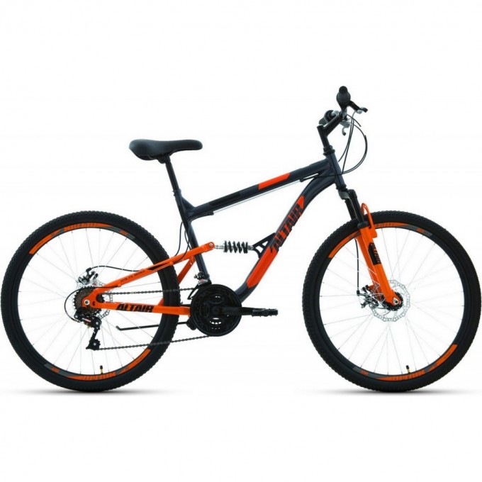 Велосипед ALTAIR MTB FS 26 2.0 disc 26", рама 16", темно-серый/оранжевый, 2021 RBKT1F16E015 Велосипед ALTAIR MTB FS 26 2.0 disc 26", рама 16", темно-серый/оранжевый, 2021 RBKT1F16E015